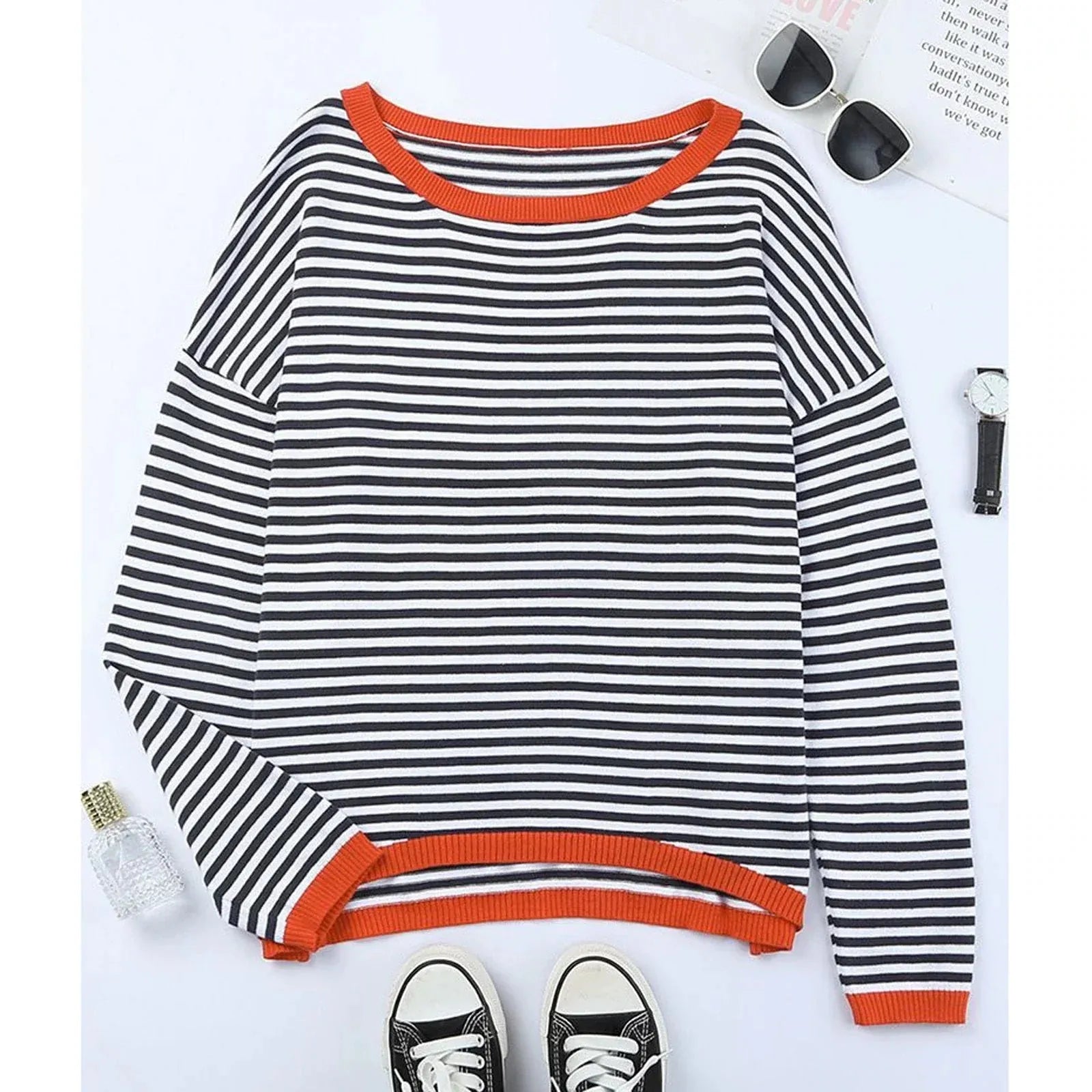 Dames Sweater Lange Mouw met Ronde Hals en Streepprint