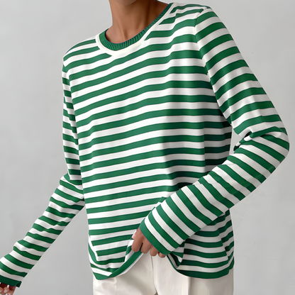 Dames Sweater Lange Mouw met Ronde Hals en Strepen Groen