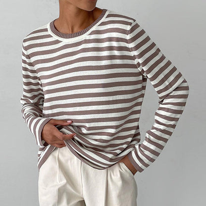 Dames Sweater Lange Mouw met Ronde Hals en Strepen Bruin