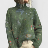 Dames Sweater met Coltrui Lange Mouw en Bloemenprint