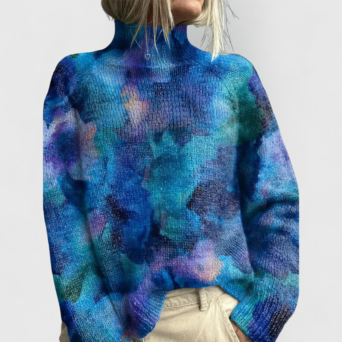 Dames Sweater met Coltrui Lange Mouw en Bloemenprint Blauw