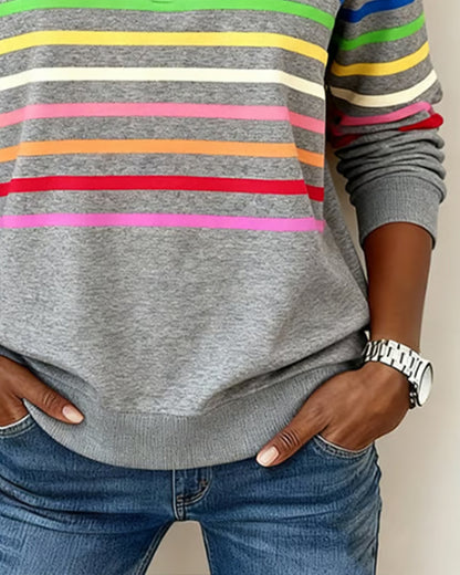 Dames Sweater met Kleurrijke Strepen en Halfhoge Rits