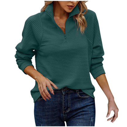 Dames Sweater met Kwart Rits en Opstaande Kraag Lange Mouw Groen