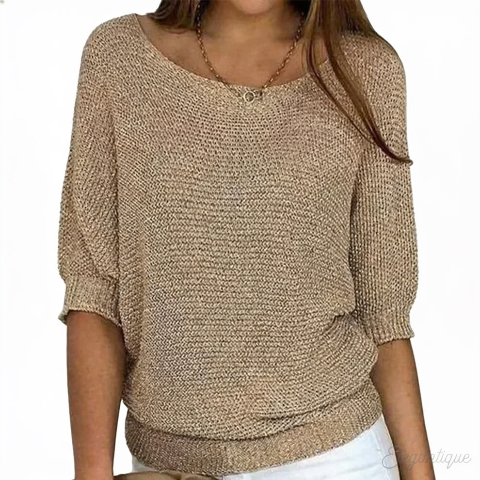 Dames Sweater met Ronde Hals en Driekwart Vleermouwen Oversized