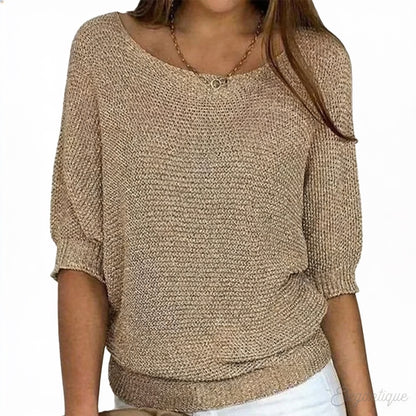 Dames Sweater met Ronde Hals en Driekwart Vleermouwen Oversized