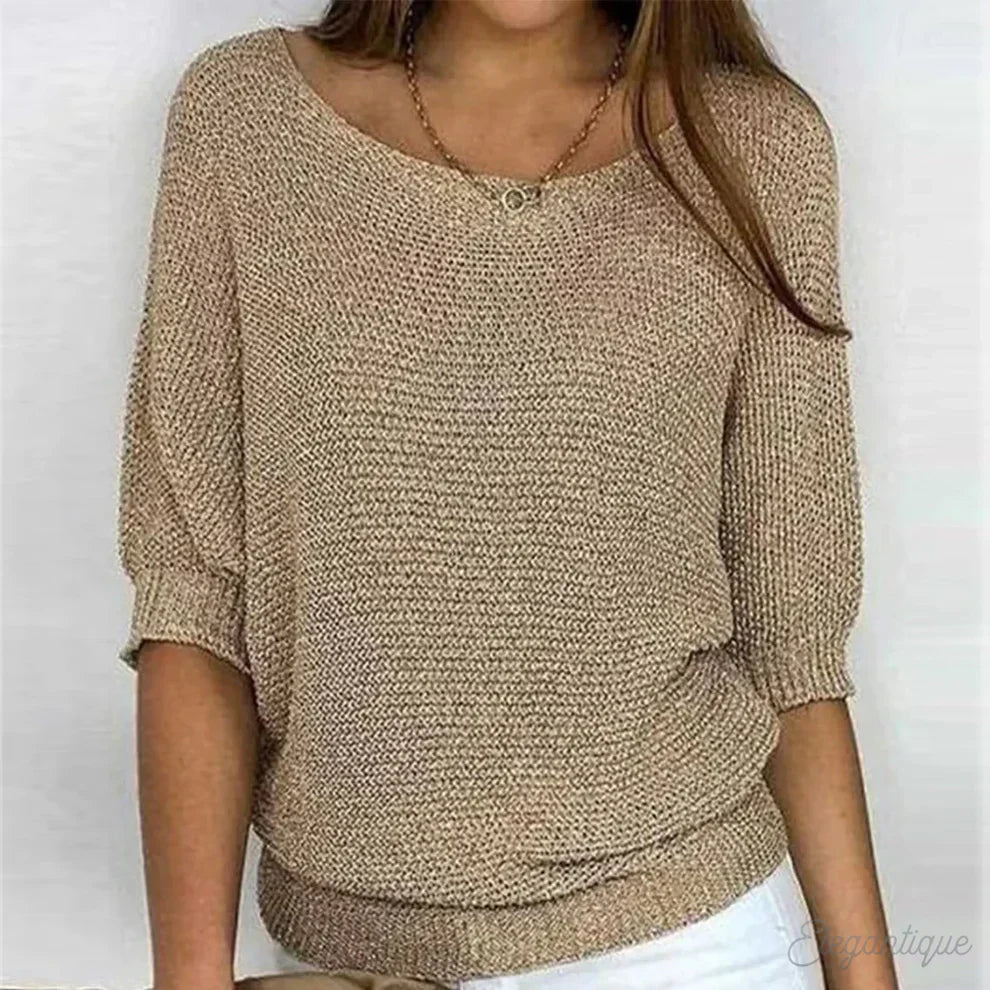 Dames Sweater met Ronde Hals en Driekwart Vleermouwen Oversized Beige