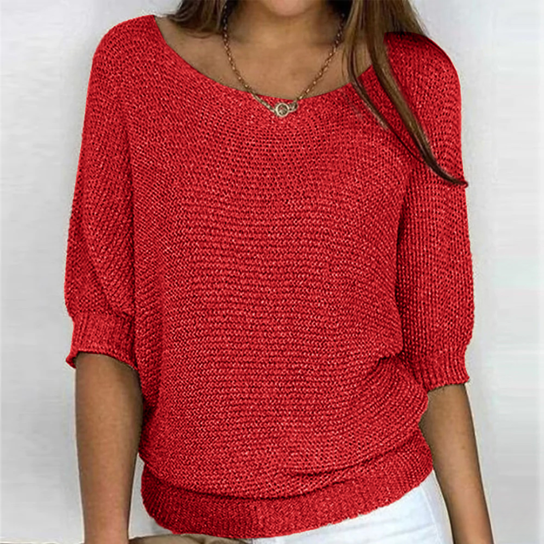 Dames Sweater met Ronde Hals en Driekwart Vleermouwen Oversized Rood