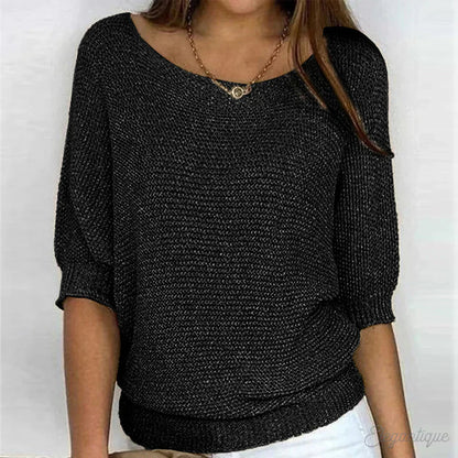 Dames Sweater met Ronde Hals en Driekwart Vleermouwen Oversized Zwart