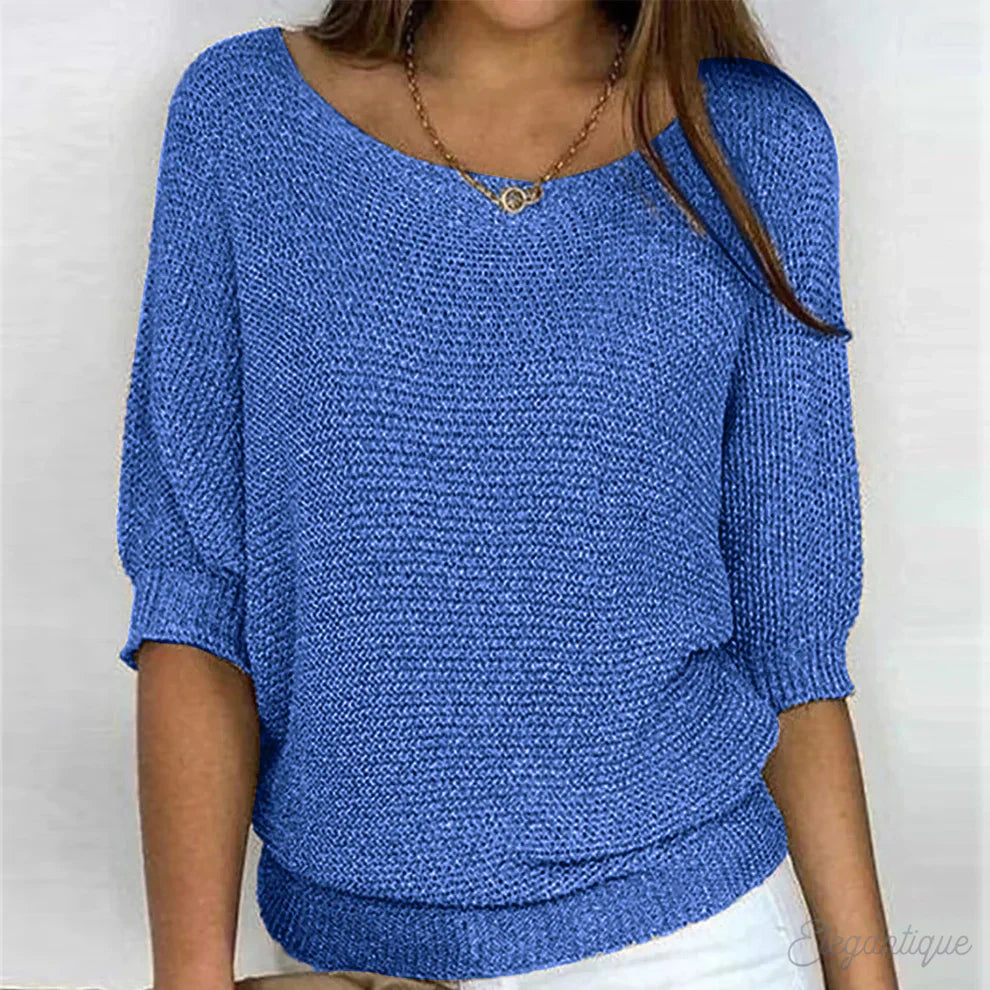 Dames Sweater met Ronde Hals en Driekwart Vleermouwen Oversized Blauw