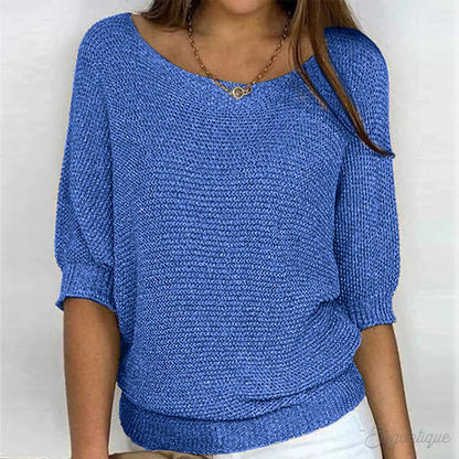 Dames Sweater met Ronde Hals en Driekwart Vleermouwen Oversized Blauw