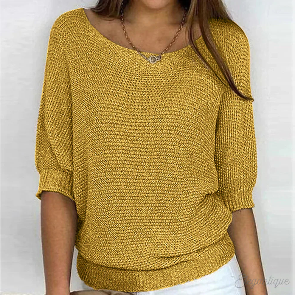 Dames Sweater met Ronde Hals en Driekwart Vleermouwen Oversized Geel