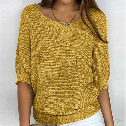 Dames Sweater met Ronde Hals en Driekwart Vleermouwen Oversized Geel