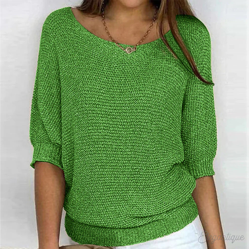 Dames Sweater met Ronde Hals en Driekwart Vleermouwen Oversized Groen