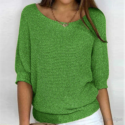 Dames Sweater met Ronde Hals en Driekwart Vleermouwen Oversized Groen