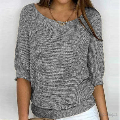 Dames Sweater met Ronde Hals en Driekwart Vleermouwen Oversized Grijs