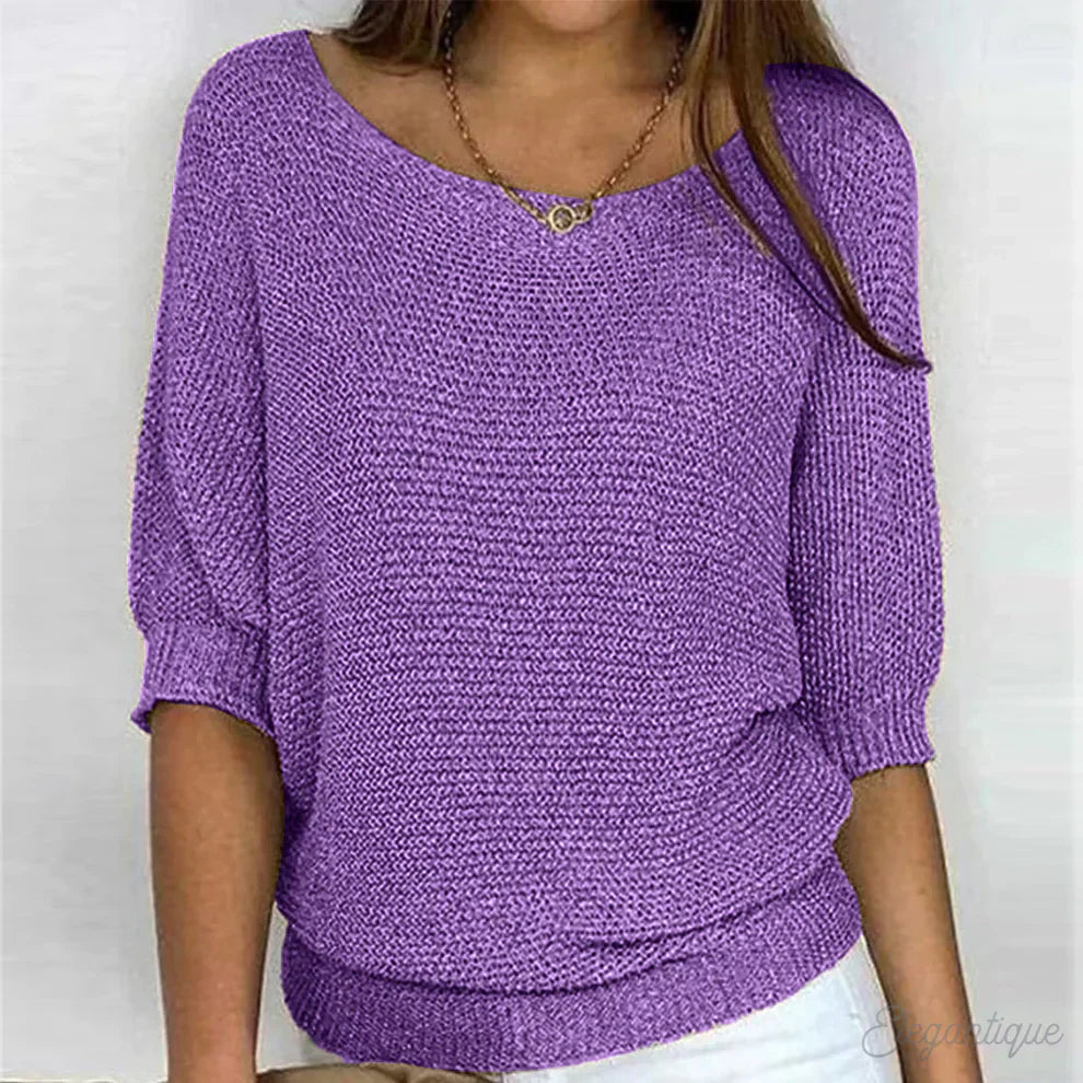 Dames Sweater met Ronde Hals en Driekwart Vleermouwen Oversized Paars