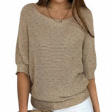 Dames Sweater met V-hals en Driekwart Vleermuismouw Oversized