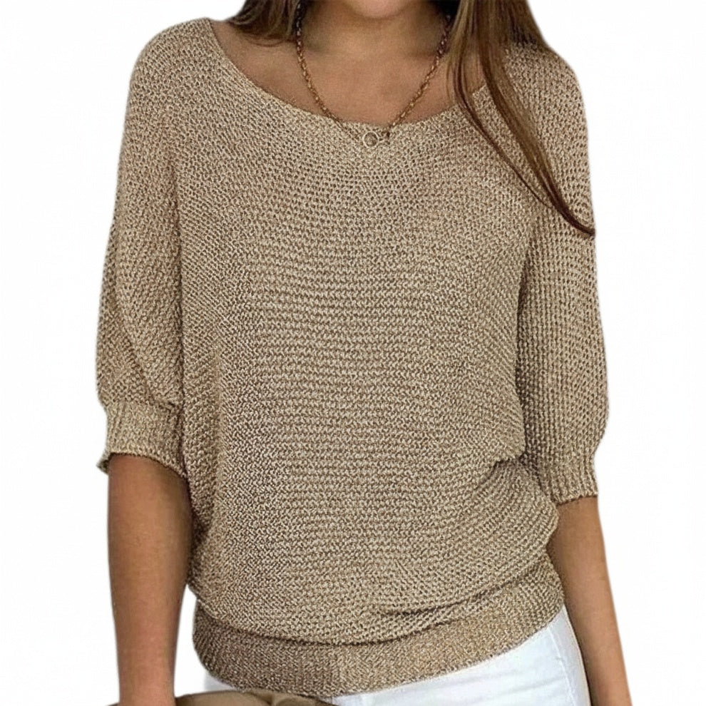 Dames Sweater met V-hals en Driekwart Vleermuismouw Oversized Paars