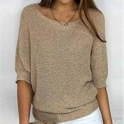Dames Sweater met V-hals en Driekwart Vleermuismouw Oversized