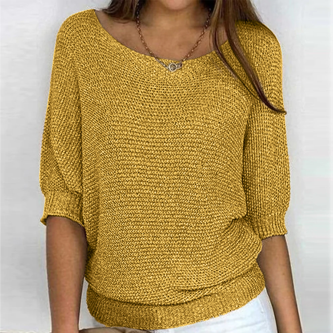 Dames Sweater met V-hals en Driekwart Vleermuismouw Oversized