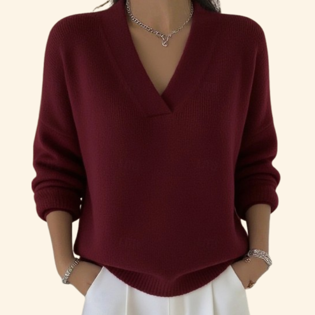Dames Sweater met V-hals en Lange Mouwen Oversized Fit Rood