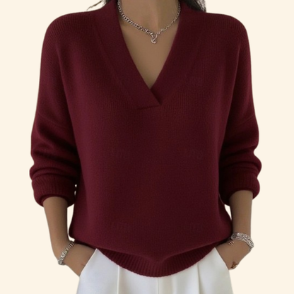 Dames Sweater met V-hals en Lange Mouwen Oversized Fit Rood