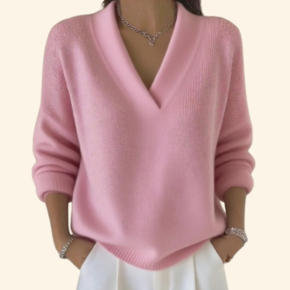 Dames Sweater met V-hals en Lange Mouwen Oversized Fit Roze