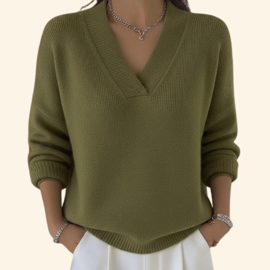 Dames Sweater met V-hals en Lange Mouwen Oversized Fit Groen