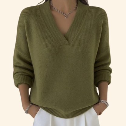Dames Sweater met V-hals en Lange Mouwen Oversized Fit Groen