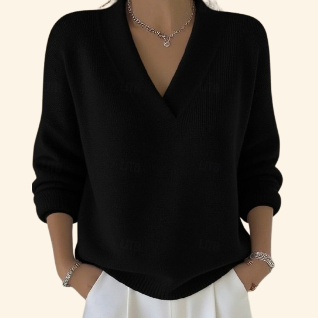 Dames Sweater met V-hals en Lange Mouwen Oversized Fit Zwart