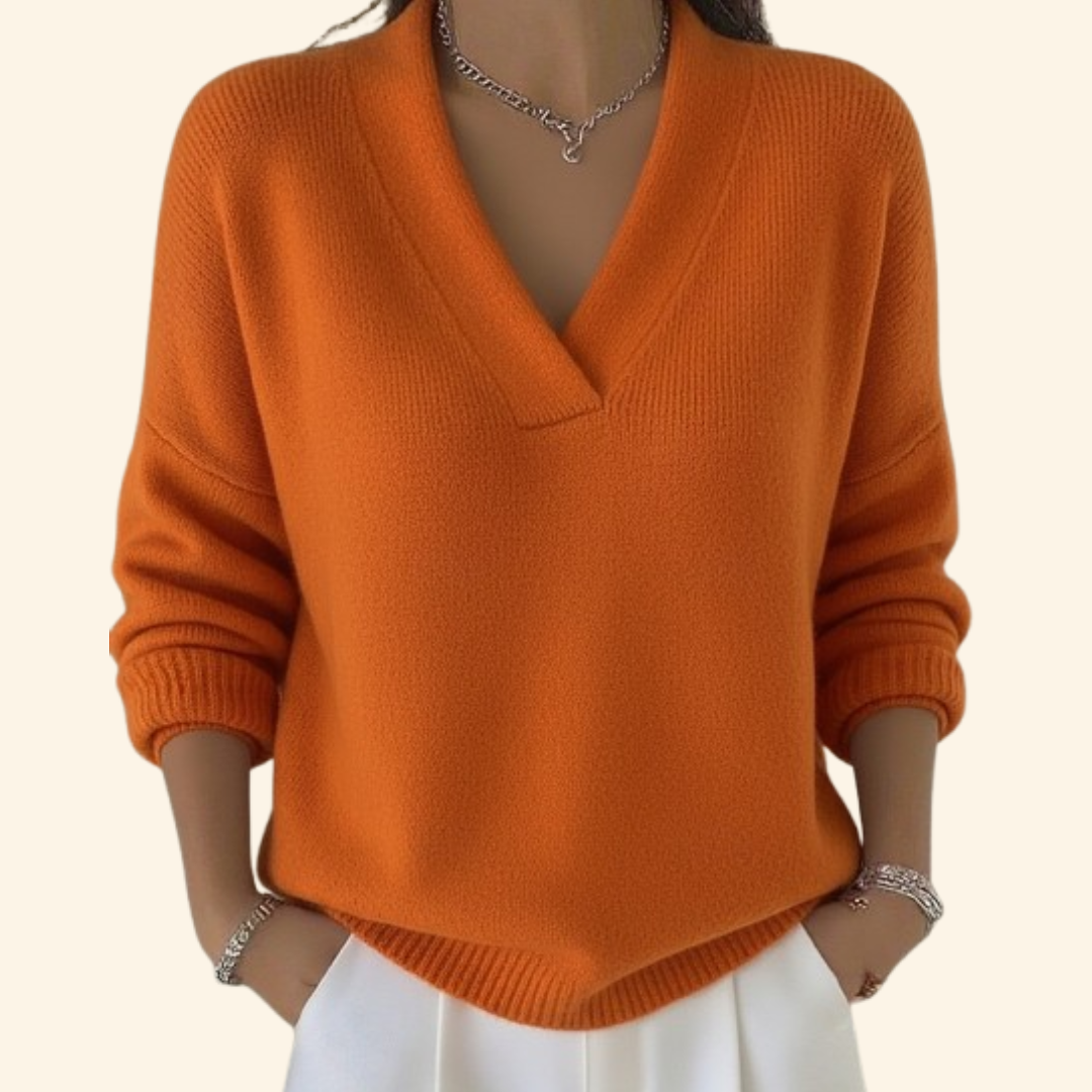 Dames Sweater met V-hals en Lange Mouwen Oversized Fit Oranje