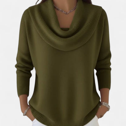 Dames Sweater met Waterval Kraag en Driekwart Mouwen Groen