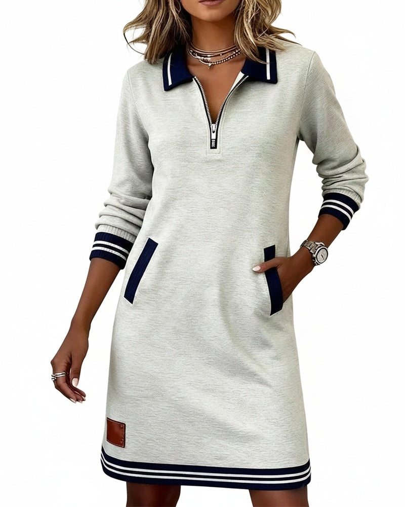 Dames Sweaterjurk Lange Mouw met Polokraag en Ritssluiting