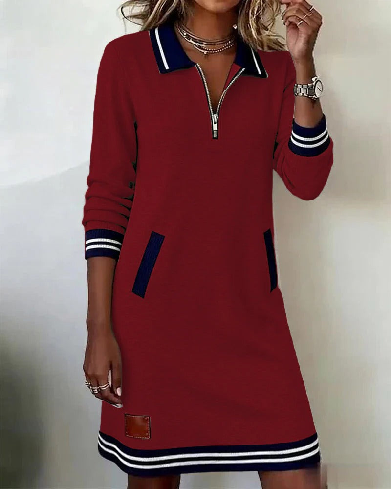 Dames Sweaterjurk Lange Mouw met Polokraag en Ritssluiting