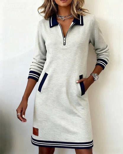 Dames Sweaterjurk Lange Mouw met Polokraag en Ritssluiting Grijs