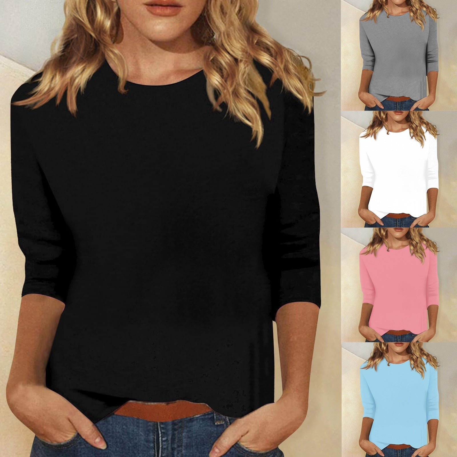 Dames T-shirt Driekwart Mouw met Ronde Hals en Regular Fit