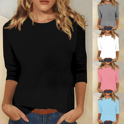 Dames T-shirt Driekwart Mouw met Ronde Hals en Regular Fit