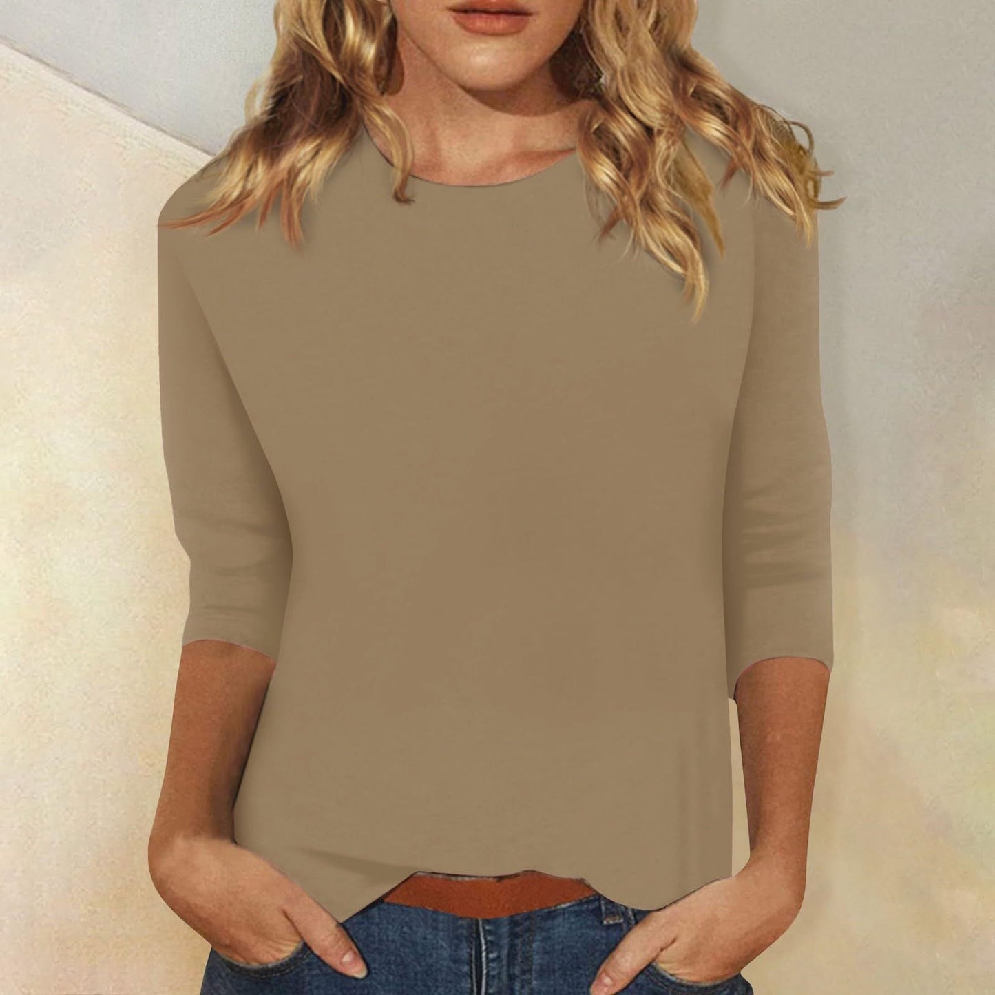 Dames T-shirt Driekwart Mouw met Ronde Hals en Regular Fit