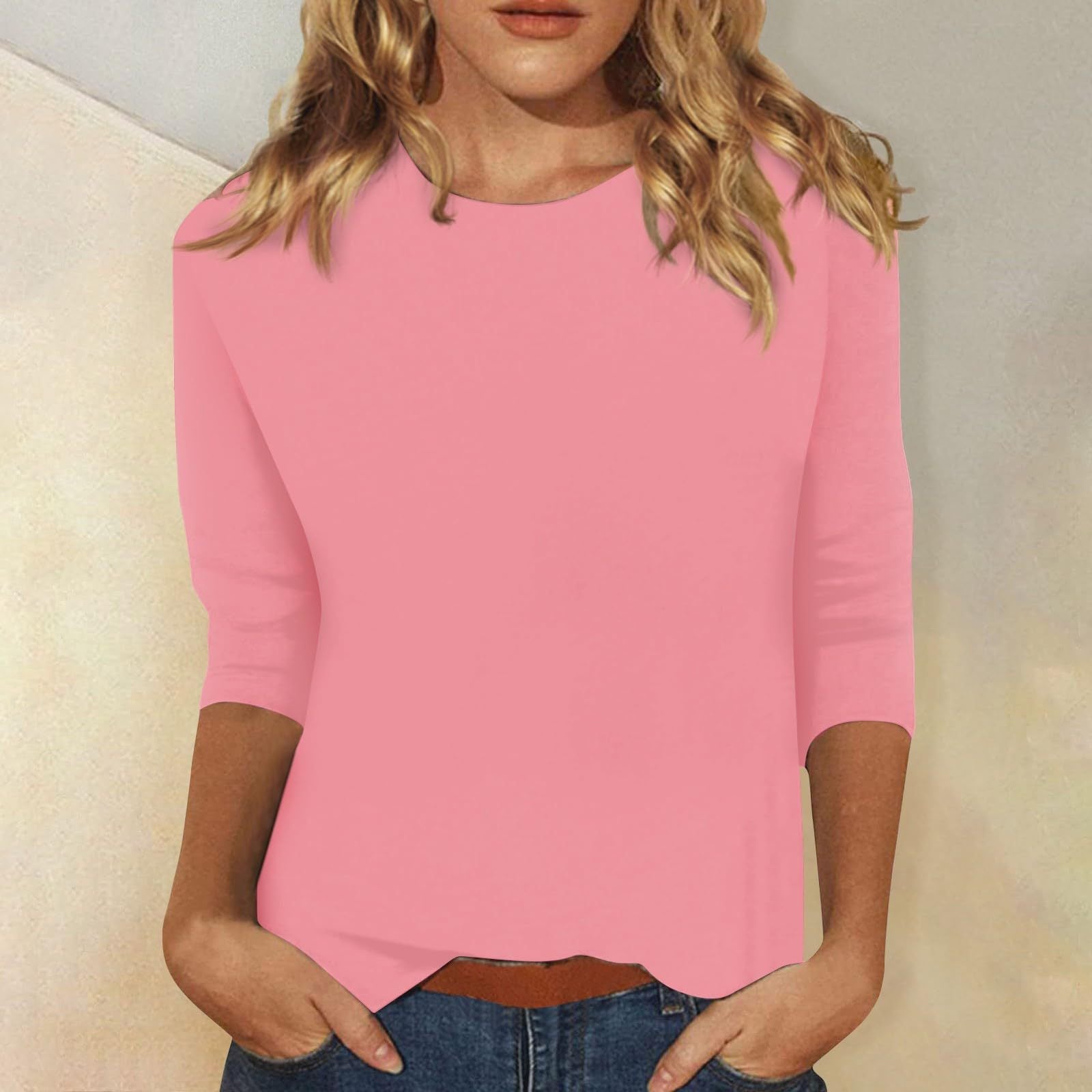 Dames T-shirt Driekwart Mouw met Ronde Hals en Regular Fit