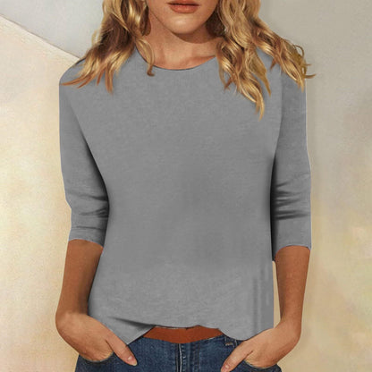 Dames T-shirt Driekwart Mouw met Ronde Hals en Regular Fit Grijs