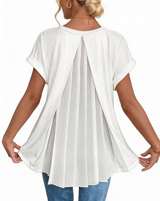 Dames T-shirt Korte Mouw met V-hals en Geplooide Rug