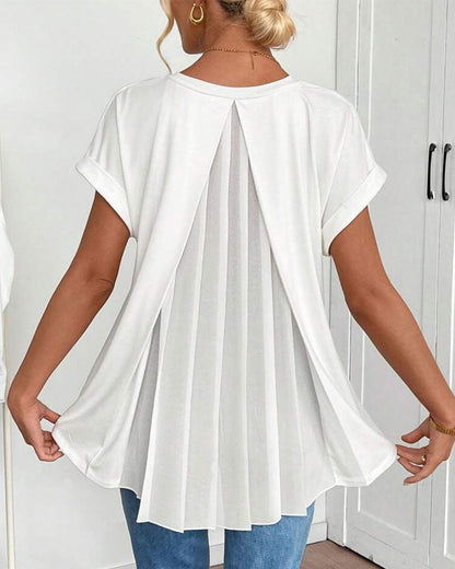 Dames T-shirt Korte Mouw met V-hals en Geplooide Rug