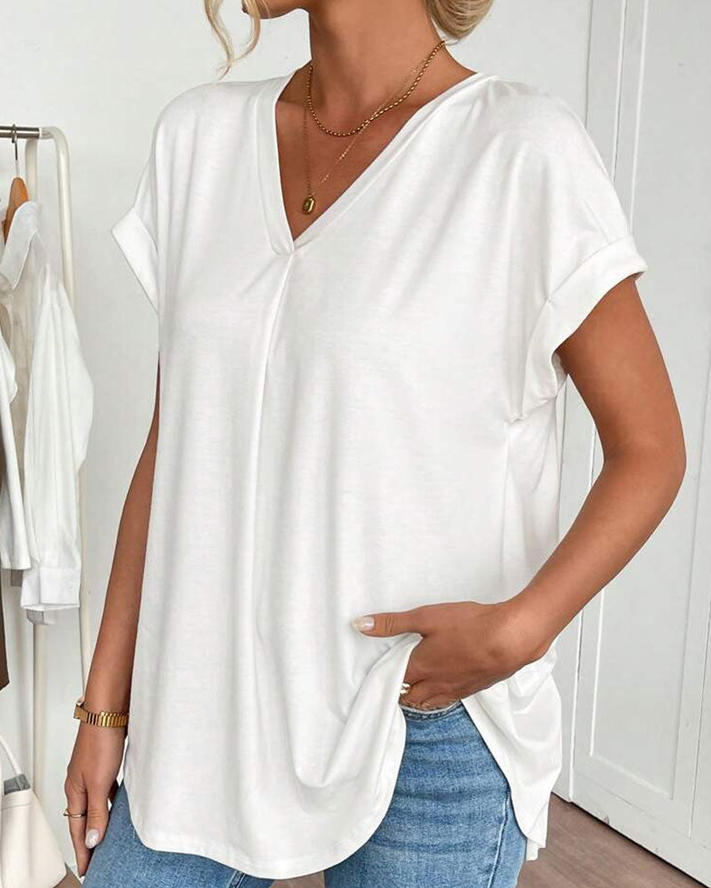 Dames T-shirt Korte Mouw met V-hals en Geplooide Rug