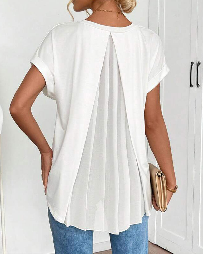 Dames T-shirt Korte Mouw met V-hals en Geplooide Rug