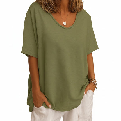 Dames T-Shirt Oversized met V-hals en Korte Mouw