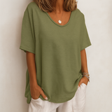 Dames T-Shirt Oversized met V-hals en Korte Mouw