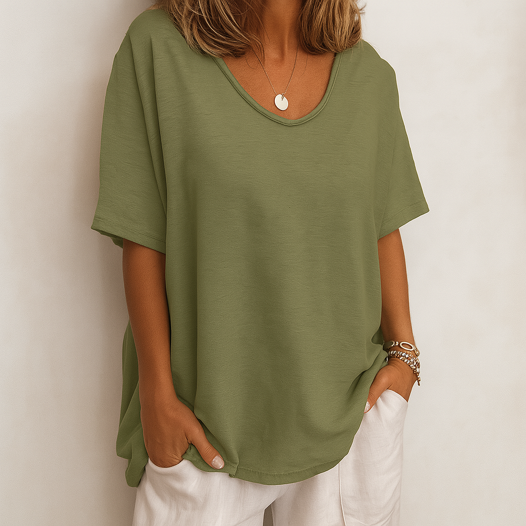 Dames T-Shirt Oversized met V-hals en Korte Mouw