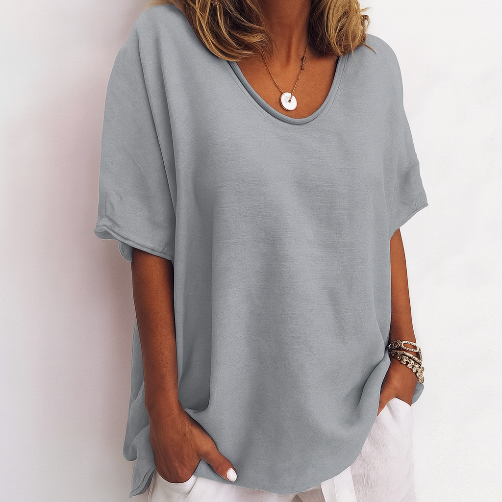 Dames T-Shirt Oversized met V-hals en Korte Mouw