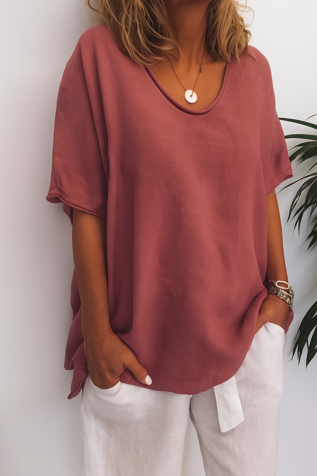 Dames T-Shirt Oversized met V-hals en Korte Mouw