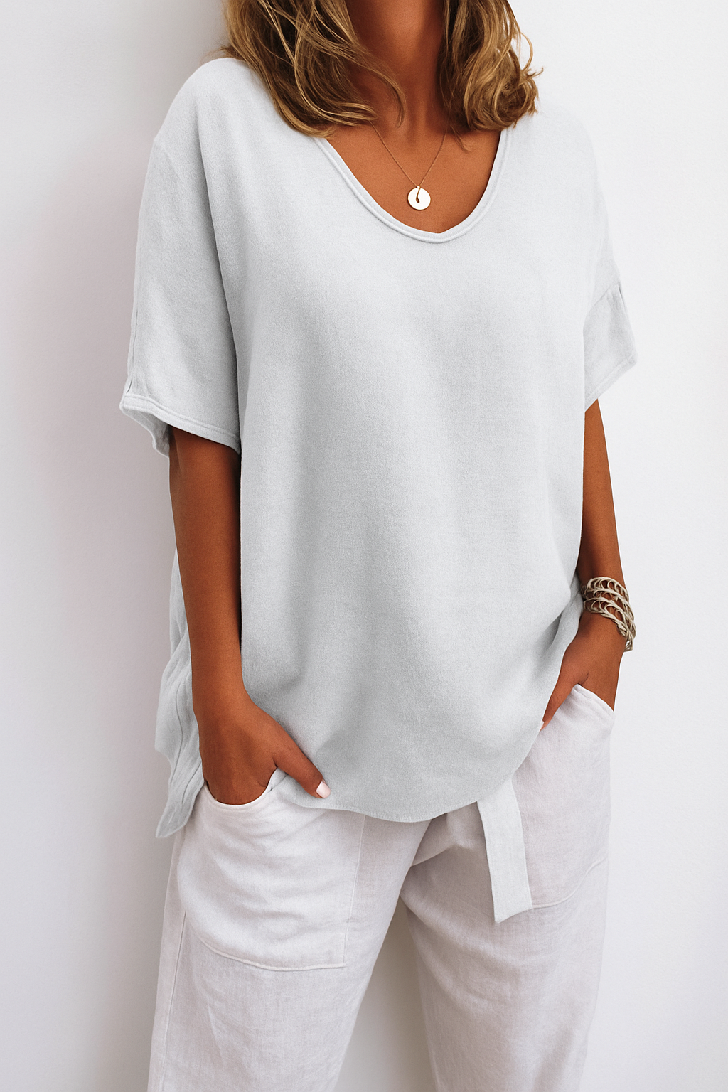 Dames T-Shirt Oversized met V-hals en Korte Mouw